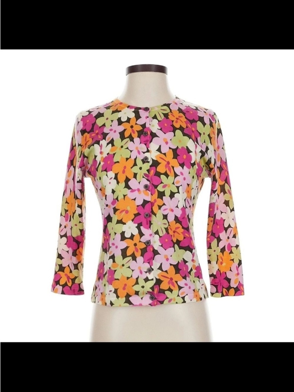 Garnet Hill Wool Floral Women's Sweater Cardigan Multicolor Size XS